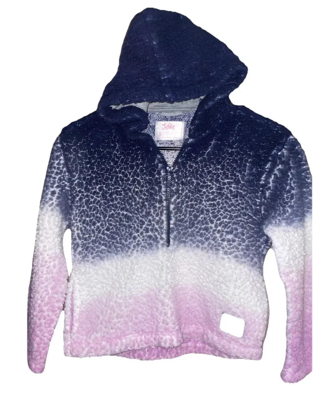 Justice Little Girls Pull Over Hoodie Multicolor Sherpa 1/4 Zipper Sz S 7/8